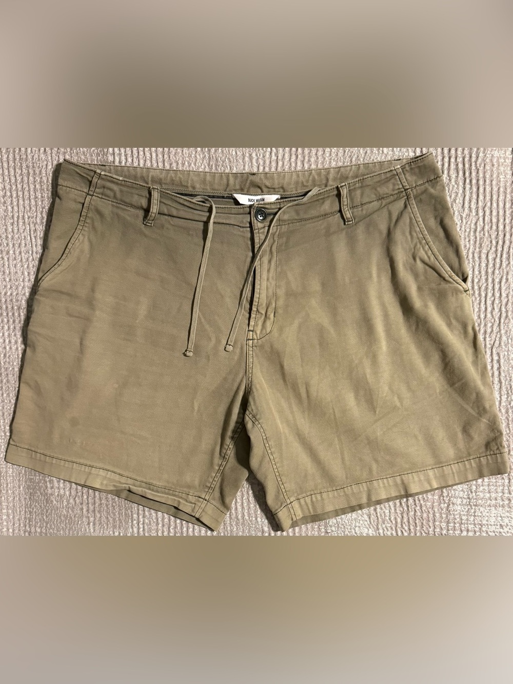 BUCK MASON Vintage Canvas Walk Shorts Olive Green Drawstring Size 38